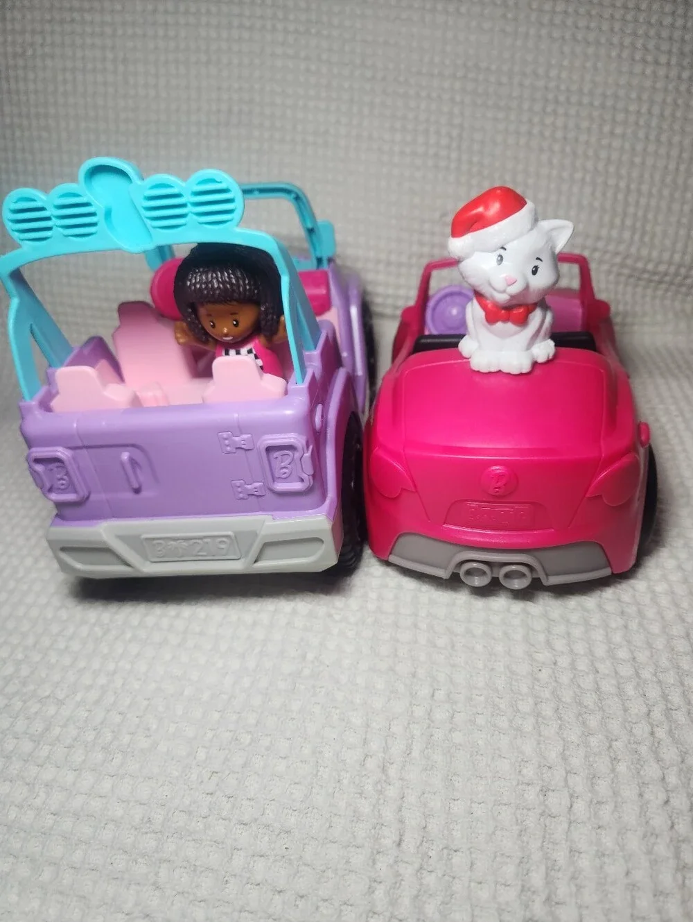 Little People Barbie Pink Convertible Car and Purple Jeep W/ 2 Barbie Figures